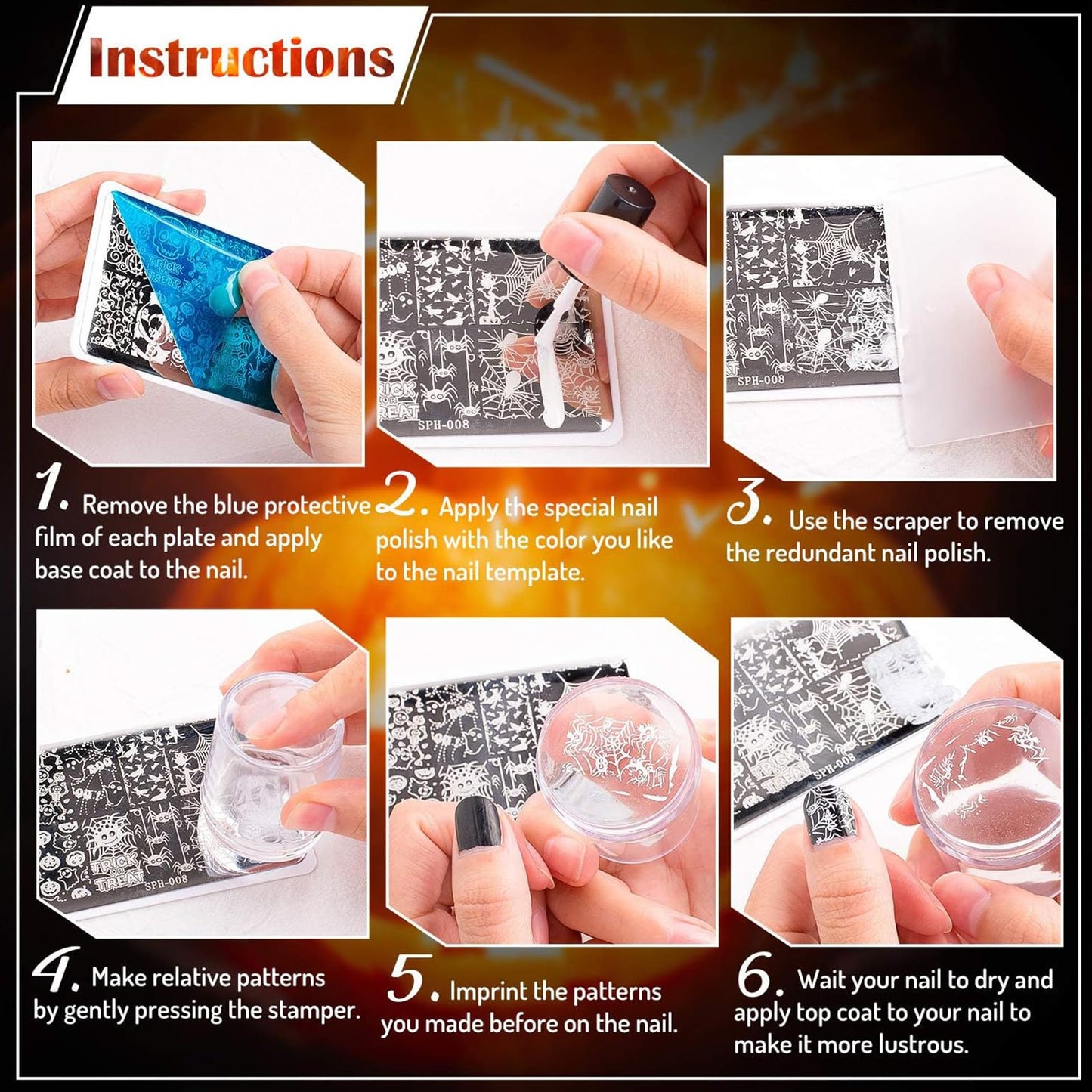 Whaline 6Pcs Fall Halloween Christmas Nail Plates Stamping Set Pumpkin Ghost Snowman Stamp Templates Nail Art Plates for DIY Pri