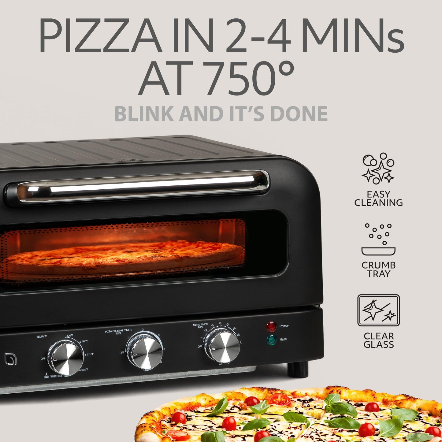 WILLOW Eco Series Electric Indoor Pizza Oven – 1800W, 5 Presets, Heats up to 750°F, Countertop Pizza Maker with 12" Ceramic Stone for Pizzeria-Style Crust, Scraper and Cutter Included Horno Para Pizza