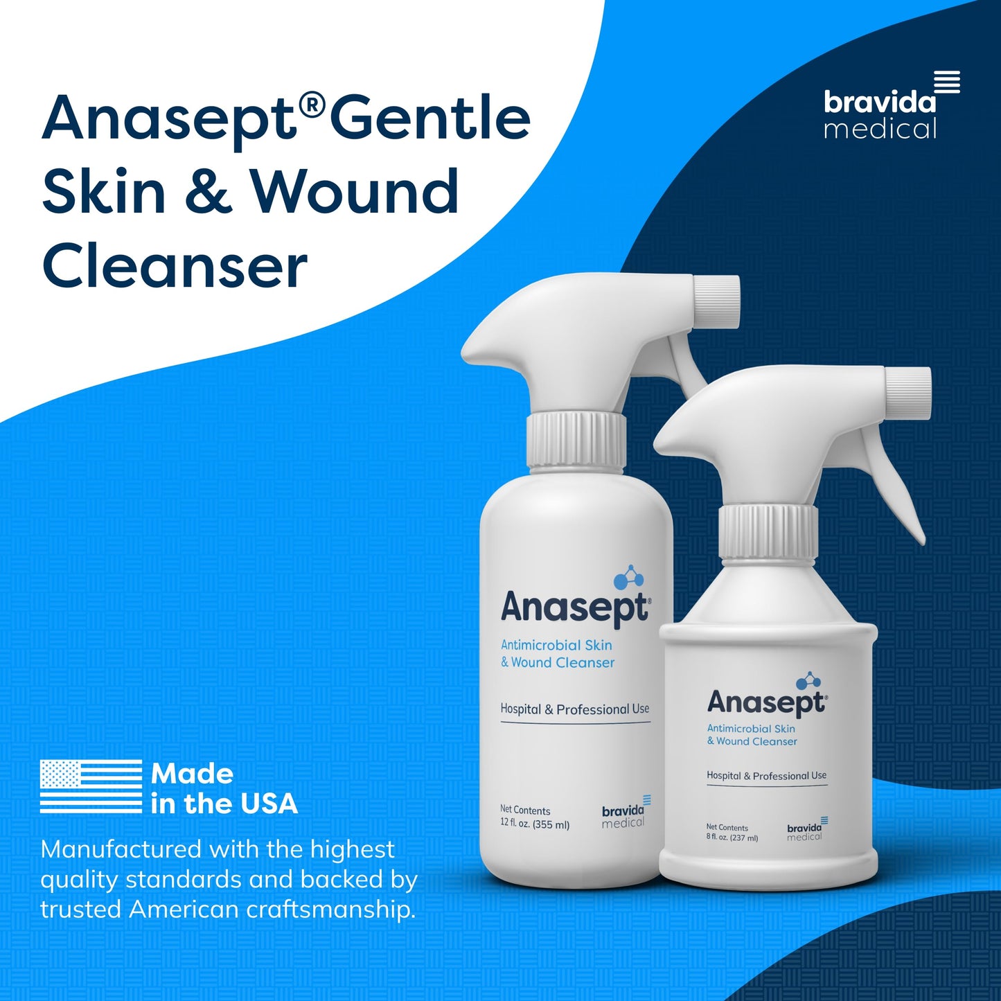 Anasept-Skin and Wound Cleanser, 12 oz. Bottle with Finger Sprayer, Wound Spray, Sterile Rinse, Healing Spray for Hospital and Professional Use