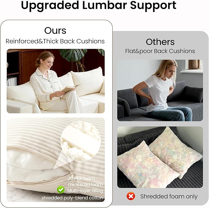 106" Cloud Sectional Boneless Couches for Living Room, Modular U Shaped Couch with Deep Seat, Removable Ottoman, Memory Foam Compressed Spineless 4 Seater Sofa for Bedroom Apartment, Beige