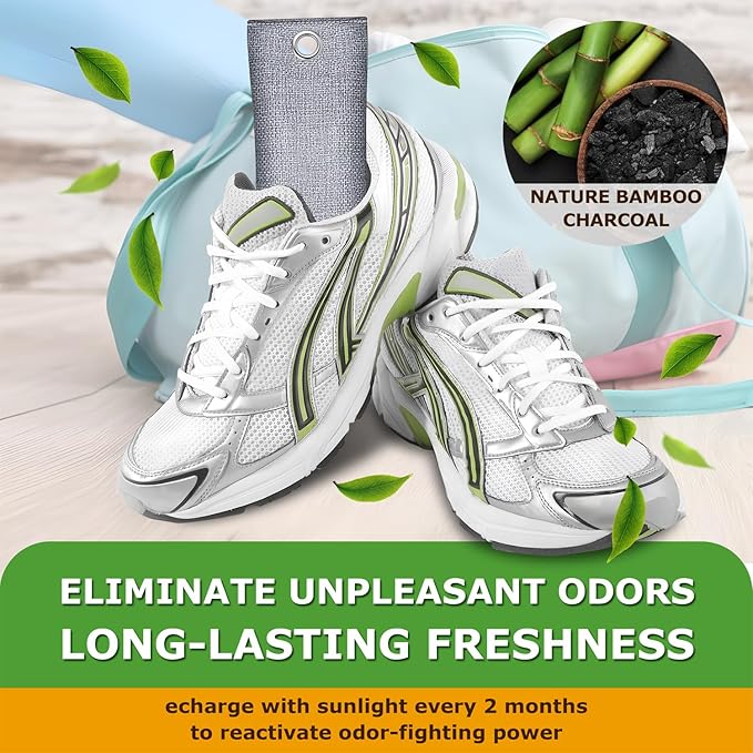 Activated Charcoal Odor Absorber, Natural Shoe Deodorizer Inserts, Smell Remover, Bamboo Charcoal Air Purifying Bags, Shoe Odor Elimination for Sneaker, Boots, 12 Pack