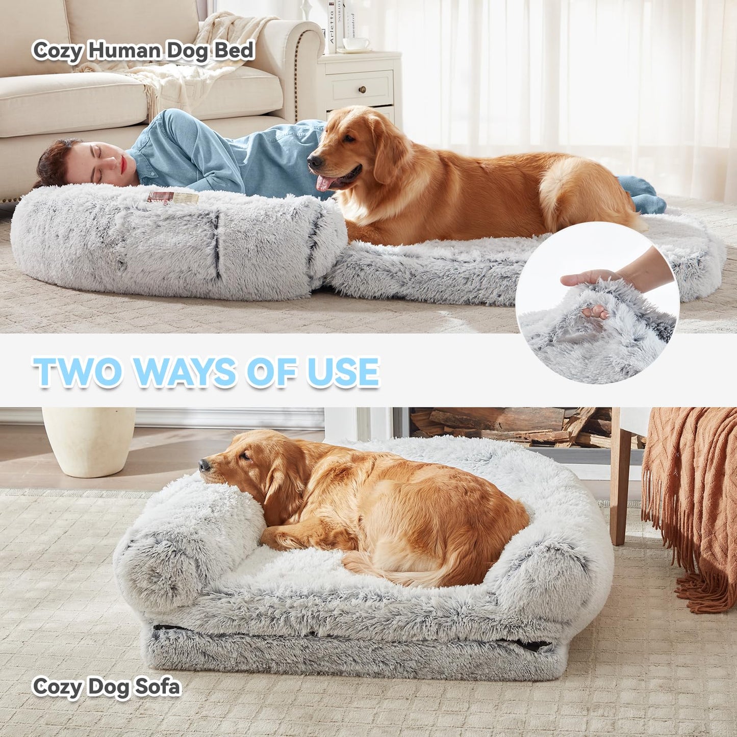 WROS Human Dog Bed, 72"x43"x10" Dog Beds for Large Dogs, Foldable Plush Washable Bed for People Doze Off, Orthopedic Pet Beds for Humans Size Fits You and Pets - Grey