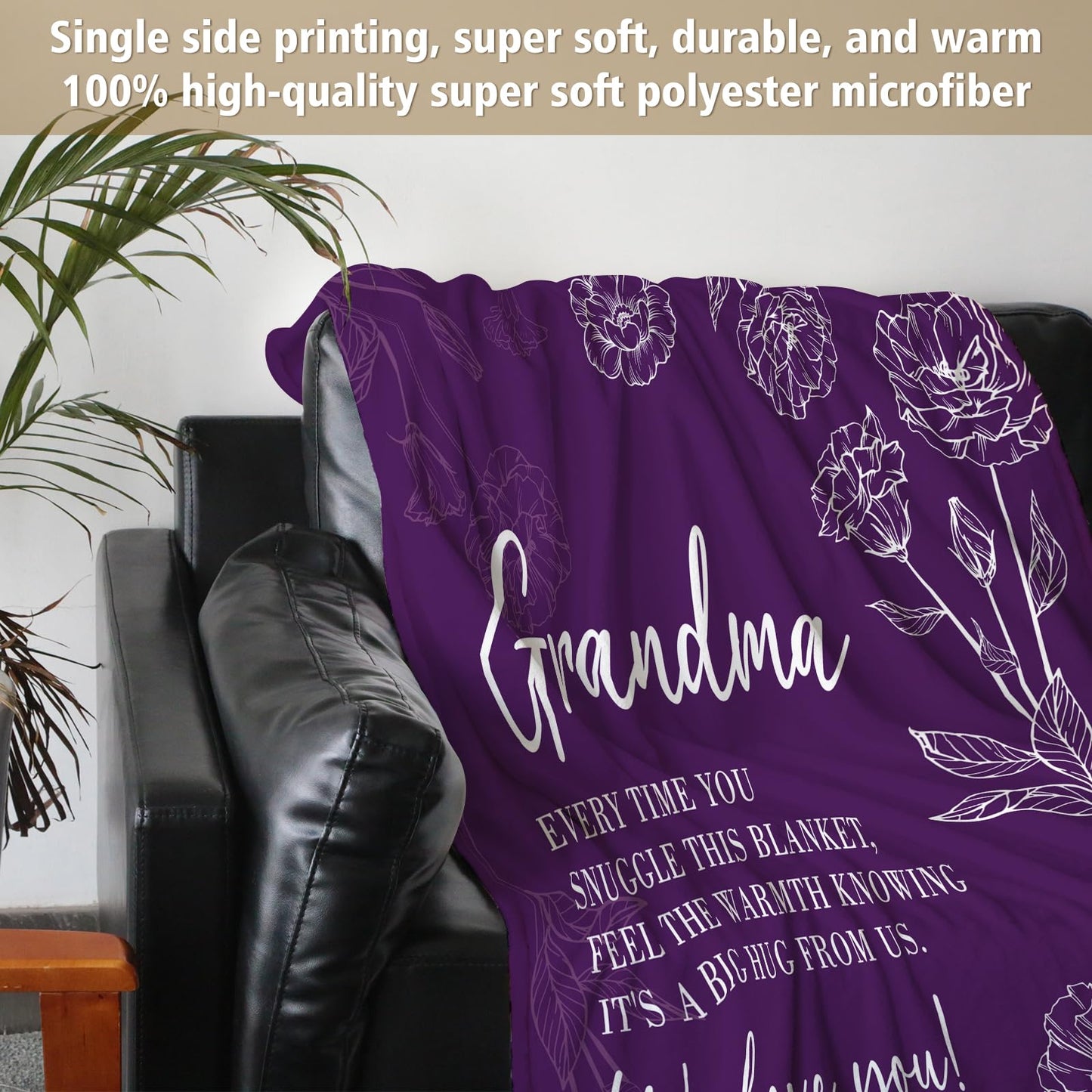 Grandma Gifts, Gifts for Grandma Blanket, Grandmas Birthday Gift from Grandkids, to My Grandmother Throw Blanket 50" x 60", Purple