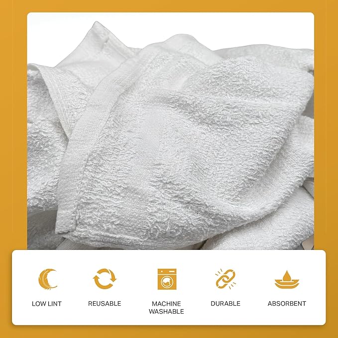 Angel-in-Armor White Terry Cloth Rags (16” x 19”) – 25lb Bulk Box of 100% Cotton Cleaning Rags (175 Units) – Reclaimed Towels for Plumbers, Shop Use, Janitorial, and Commercial Cleaning