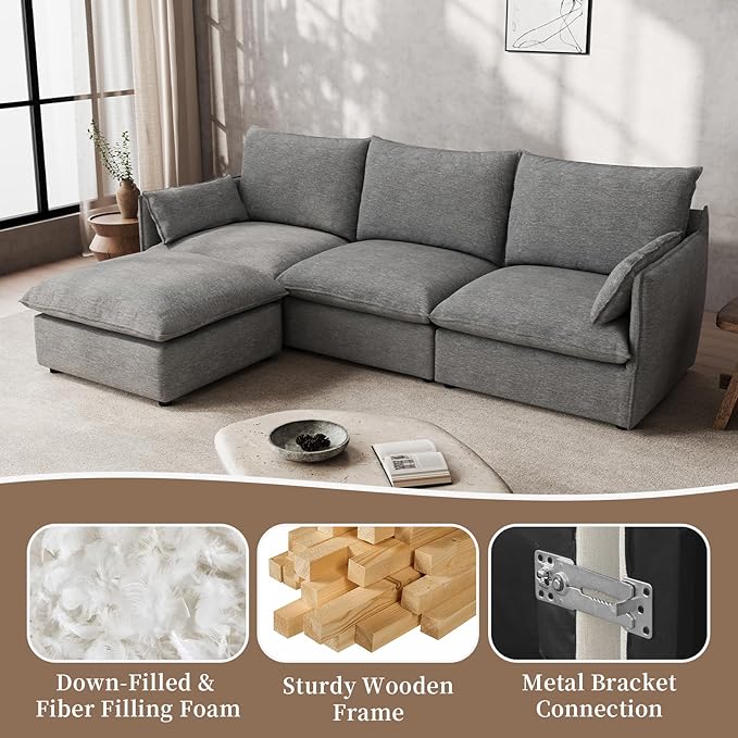 Gtilzria Waterproof Cloud Sectional Couches for Living Room,High Backrest Down Filled Couch,5 Seater Oversized Modular U-Shaped Sofas,Detachable Sofa Covers,Dark Grey