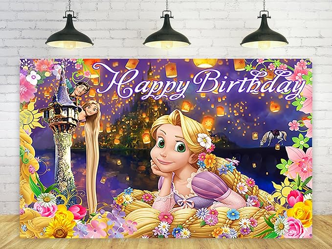 Princess Rapunzel Backdrop for Birthday Party Decorations Yellow Background for Party Cake Table Decorations Tangled Theme...
