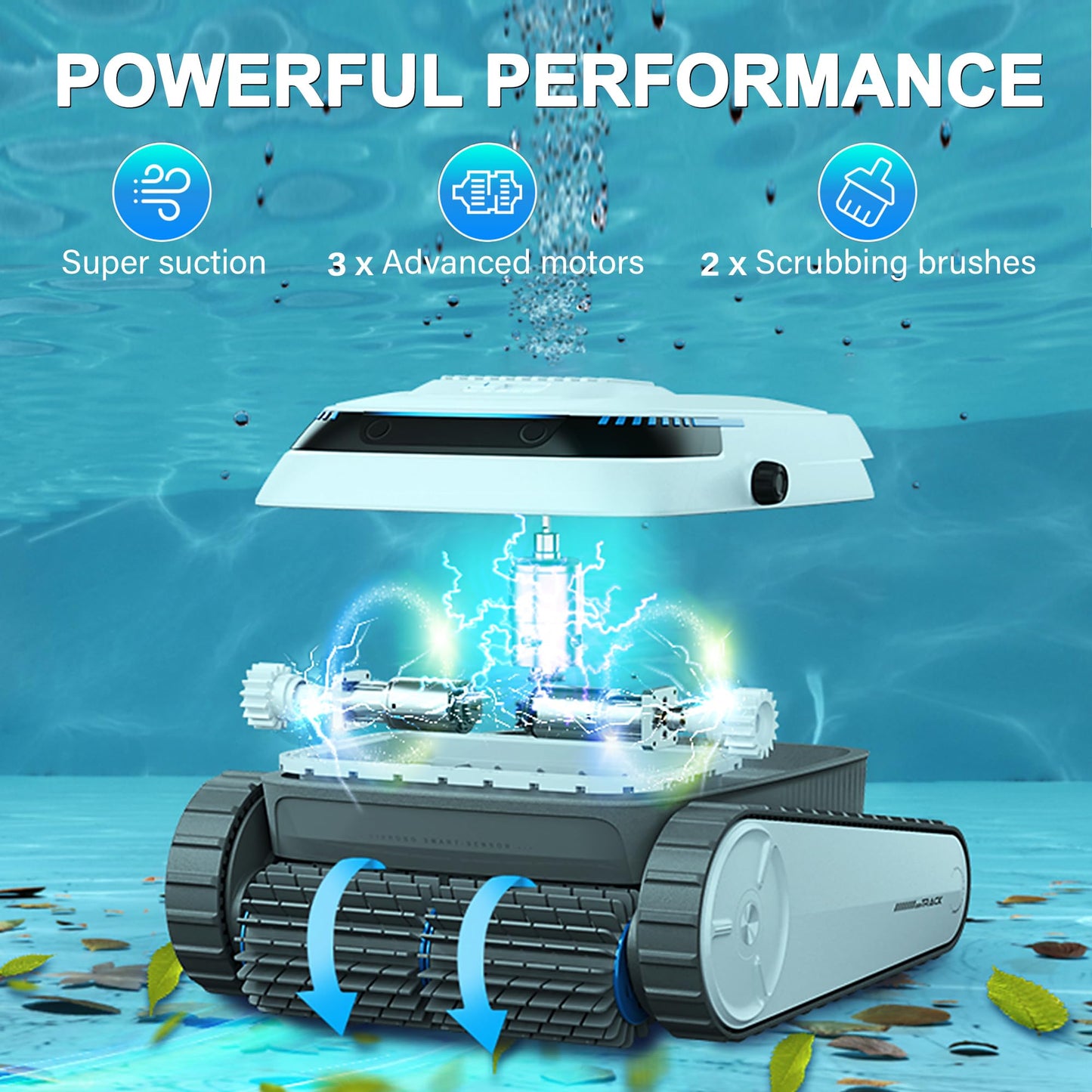 VOXIV Cordless Robotic Pool Vacuum, Pool Cleaner with Track Drive & Smart Navigation, Wall & Waterline Climbing, 120min Runtime, for Inground & Above-Ground Pools up to 1600 Sq. Ft.