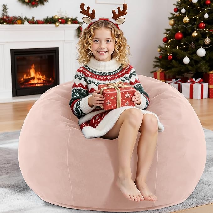 HABUTWAY 2FT Bean Bag Chair, 2' Beanbags Small Bean Bag Chairs with Filling, Teardrop Bean Bag Chair Luxurious Velvet Ultra Soft Fur with Removable Cover (Pink)