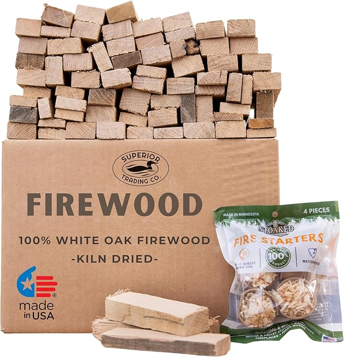 Superior Trading Oak Mini Fire Wood w/Fire Starter Pods, Winter Fireplace Starter, Wood Stove, USDA Cert 4-5” Kiln Dried F...