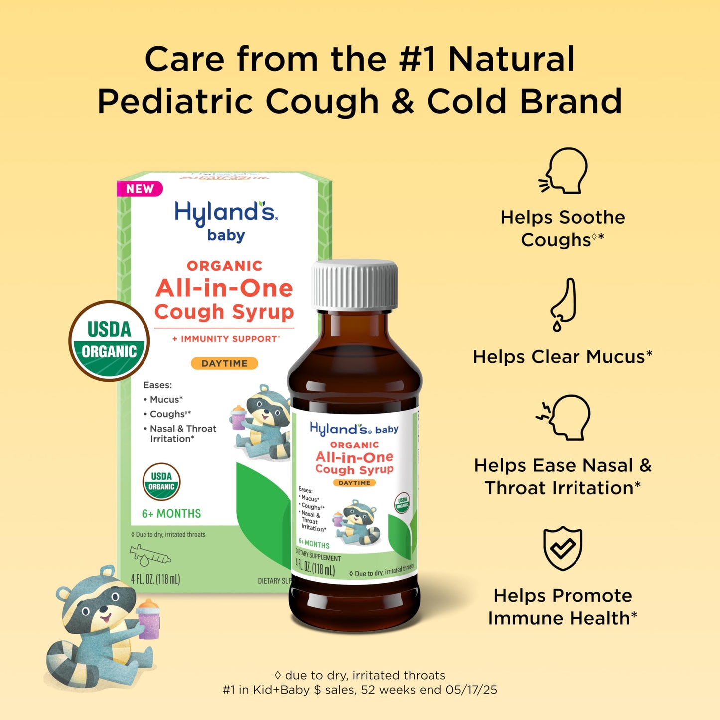 Hyland's Baby Organic All in One Daytime Cough Syrup + Immune Support with Elderberry, Vitamin C & Zinc, 4 Fl Oz