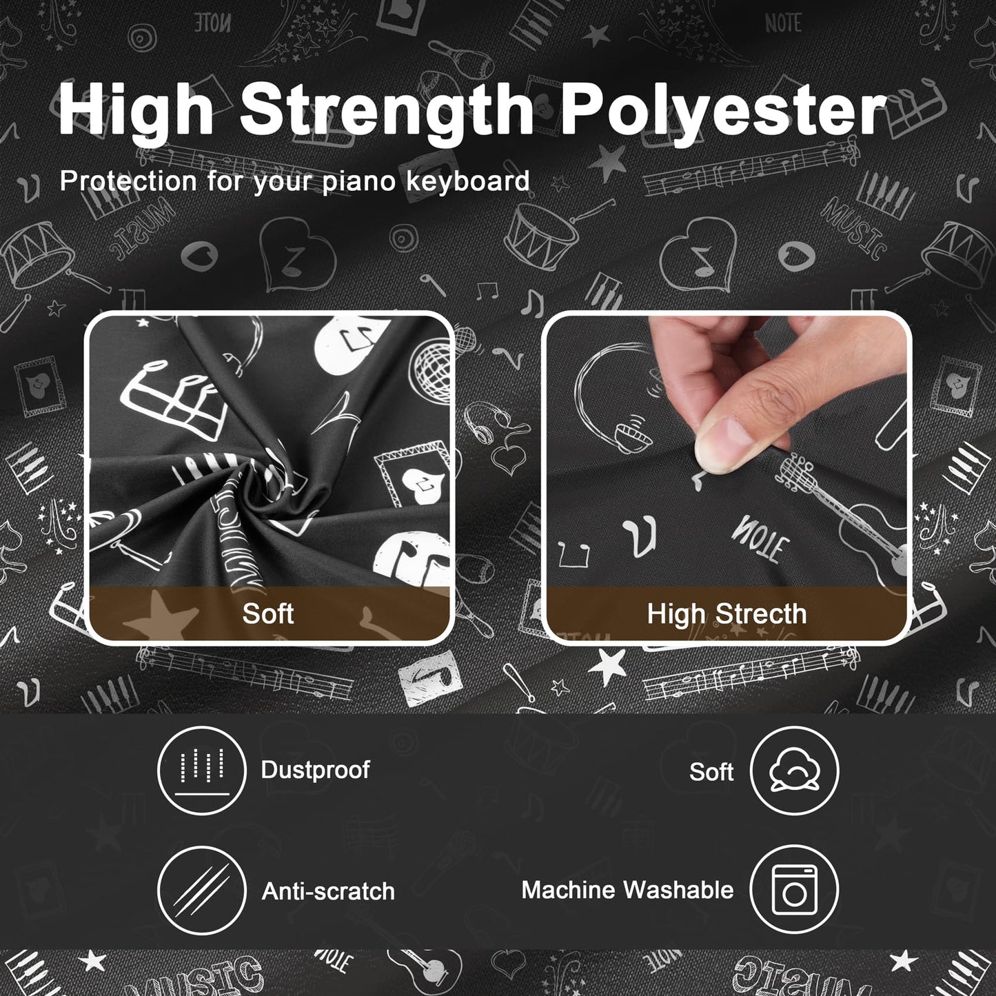 Explore Land Stretchy 61 Keys Piano Keyboard Dust Cover With Music Stand Opening For Digital Electronic Piano (Music)