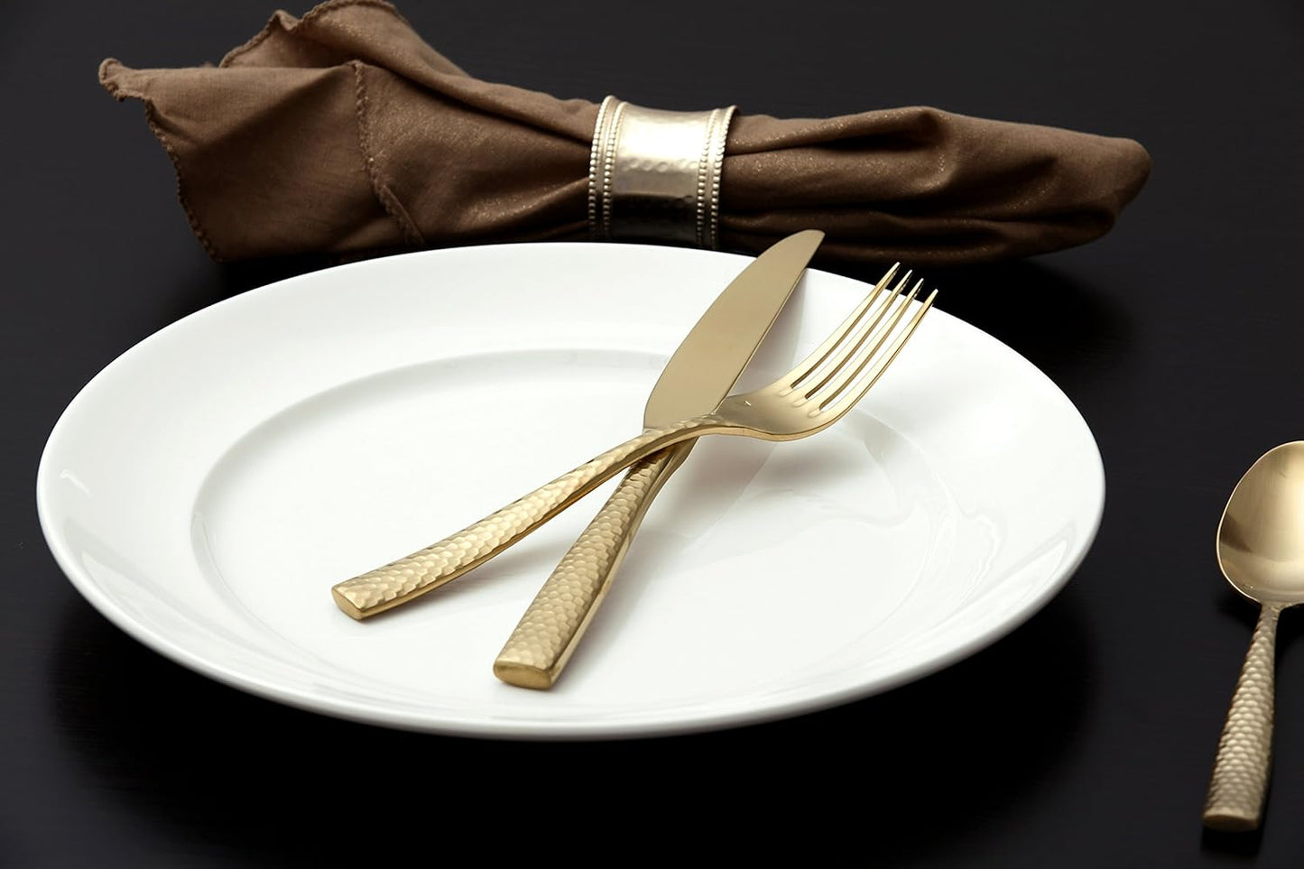Fortessa Lucca Faceted 18/10 Stainless Steel Flatware, Dinner/Table Fork, 8", Set of 12, Brushed Gold