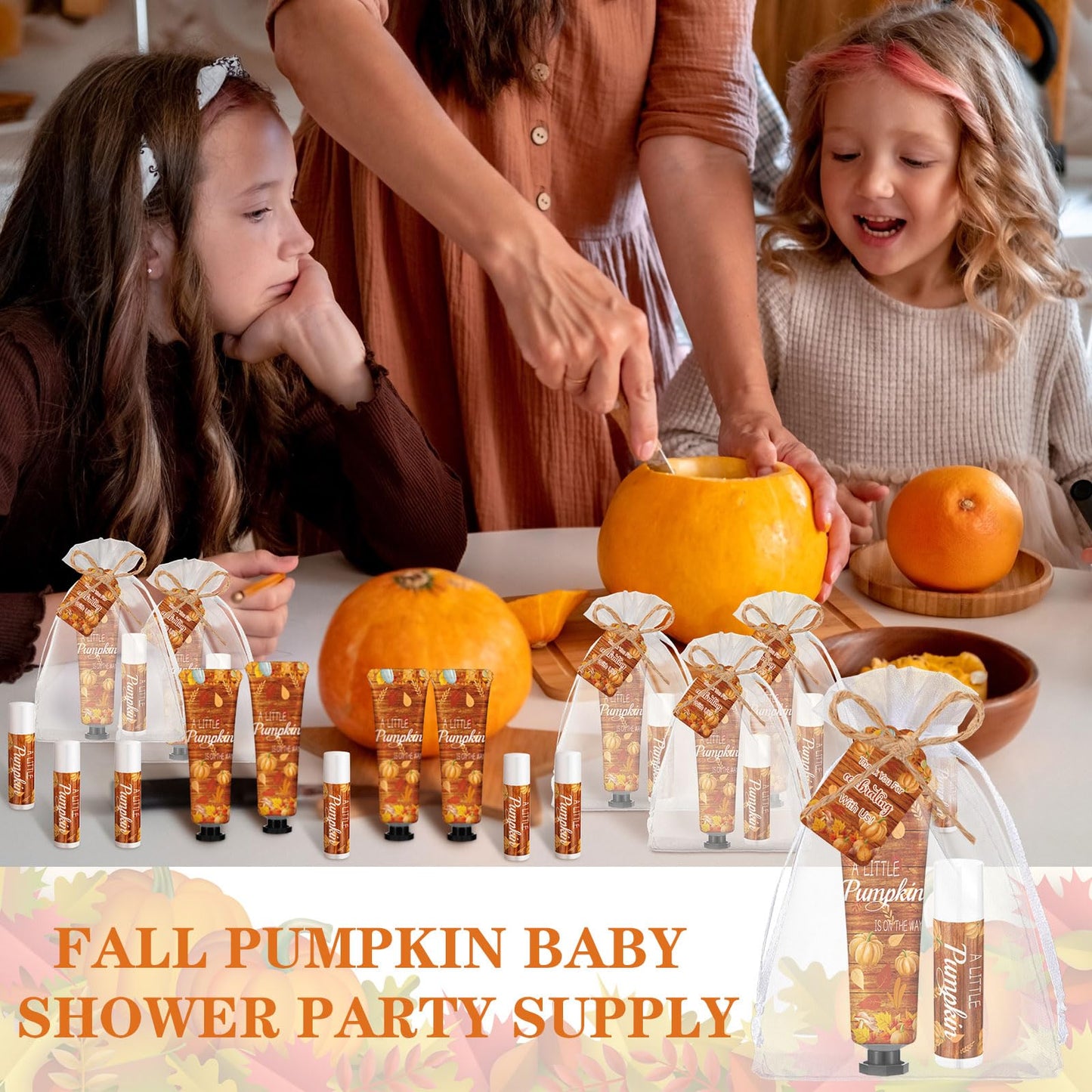 Swiffen 48 Sets 192 Pcs Pumpkin Baby Shower Hand Cream and Lip Balm Gift a Little Pumpkin Is on the Way Favors Travel Size Hand