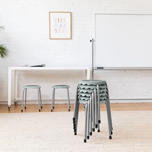 ECR4Kids Daisy Stackable Stool Set, Flexible Seating, Light Grey, 8-Piece