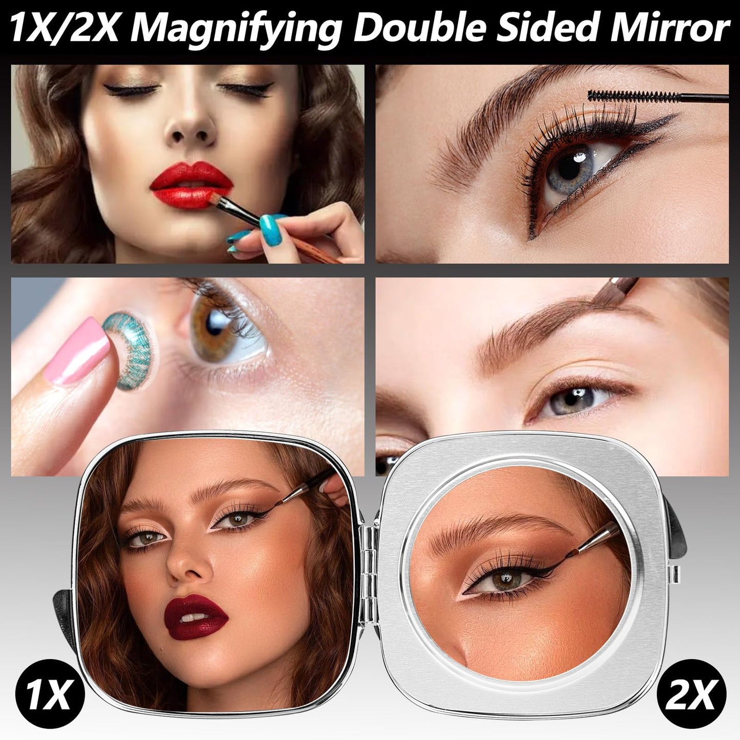Travel Small Compact 1X/2X Mirror - Handheld, Foldable, Lightweight - Mini Pocket Magnifier for Wallet - Square 3.0 inches x 2.8