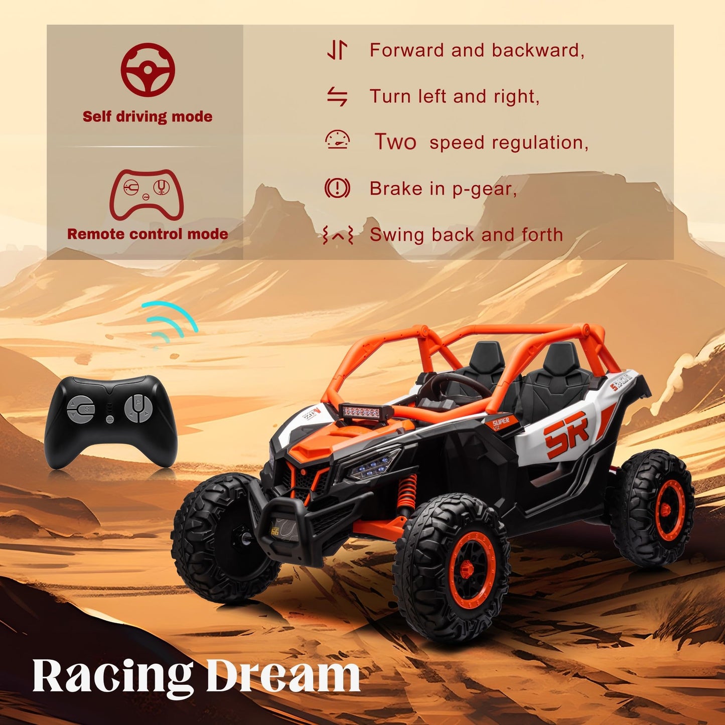 Kids Car Ride on Toys 24V10A UTV w/Remote Control,2x200W Motors Power Wheels,Battery Powered Kids Electric Vehicles for 3-8 Years Boys Girls -Orange