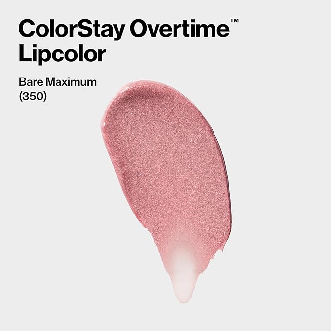 Revlon Liquid Lipstick with Clear Lip Gloss, ColorStay Overtime Lipcolor, Stocking Stuffer for Women, 350 Bare Maximum, 0.07 fl oz