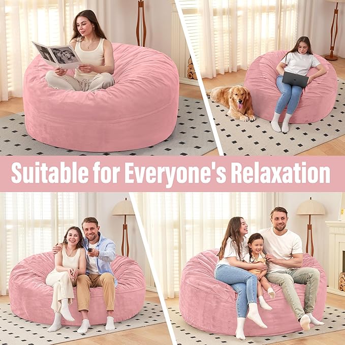 HABUTWAY Bean Bag Chair: Giant 6' Memory Foam Furniture Bean Bag Chair with Microfiber Cover - 6Ft,Pink
