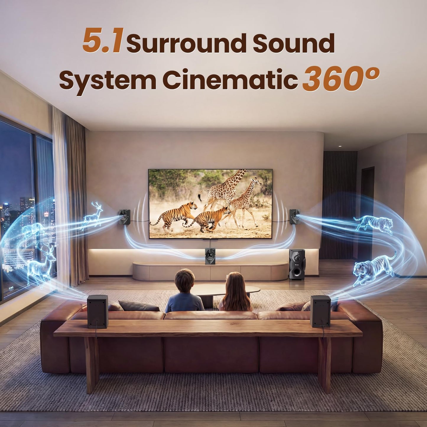Bobtot Surround Sound System Home Theater Speakers - 5.25" Subwoofer 700 Watts Peak Power 5.1/2.1Wired Stereo Speaker System Strong Bass with Bluetooth ARC Optical Input