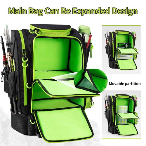 BLISSWILL Large Fishing Backpack with Cooler for 3 Tackle boxes Fish Bag with Rod Holders Fishing Gear and Equipment for fishing camping hiking