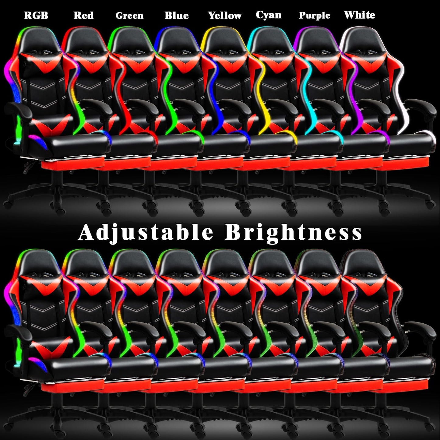 Czlolo Gaming Chair, Racing Style RGB LED Lights Gaming Chairs for Adults and Kids, Lumbar Massager Gamer Chair, High Back Reclining Computer Chair with Footrest and Headrest (Black/Red)