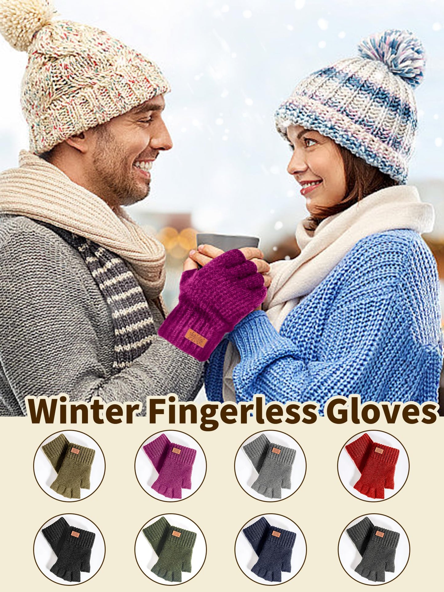 Fingerless Gloves for Women Men, Winter Warm Alpaca Wool Stretch Knit Adult Half Finger Glove for Typing, Driving