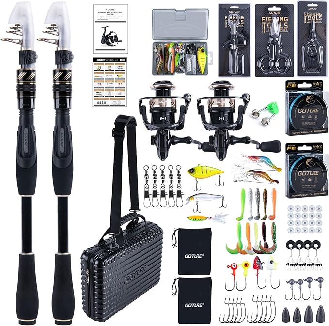 Goture Fishing Rod and Reel Combo - Carbon Fiber Telescopic Fishing Pole - Spinning Reel 9+1 Shielded Bearings Stainless S...