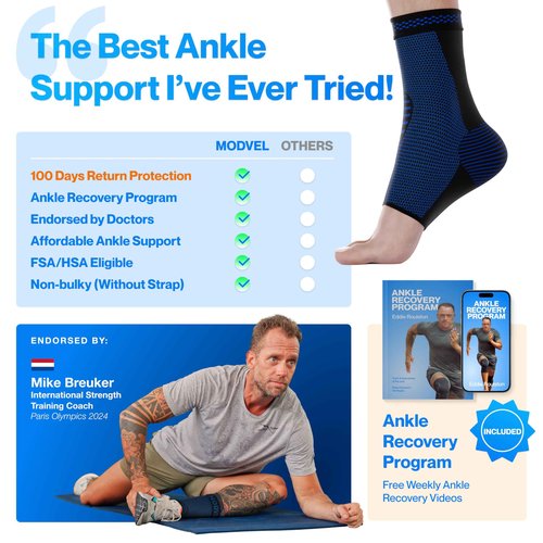Modvel Foot & Ankle Brace Socks for Sprained Ankle Compression Sleeve - Foot Support for Women & Men - Tendonitis & Arthritis Ankle Brace Sports Running, Torn Ligaments & Women Stabilizing Ankle Wrap
