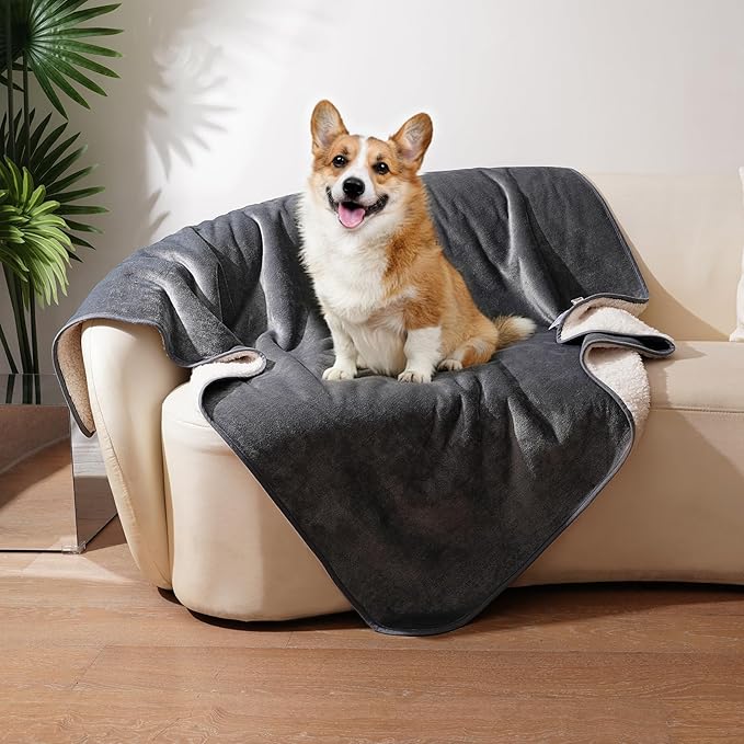 Sunheir Waterproof Dog Blanket for Bed Couch, Soft Plush Pet Blankets for Small Medium Large Dogs Cats, Washable Puppy Bla...
