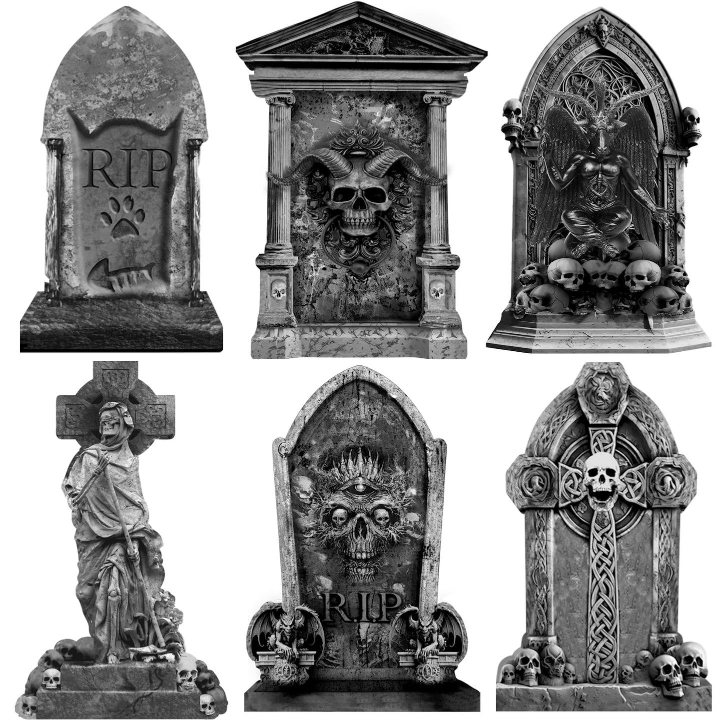 ontigola 26 Inch Halloween Graveyard Tombstones Yard Stakes Signs Large 6 Styles Outdoor Headstones for Cemetery Halloween RIP Graveyard Tombstones Outdoor Props Yard Decorations with Metal Stakes