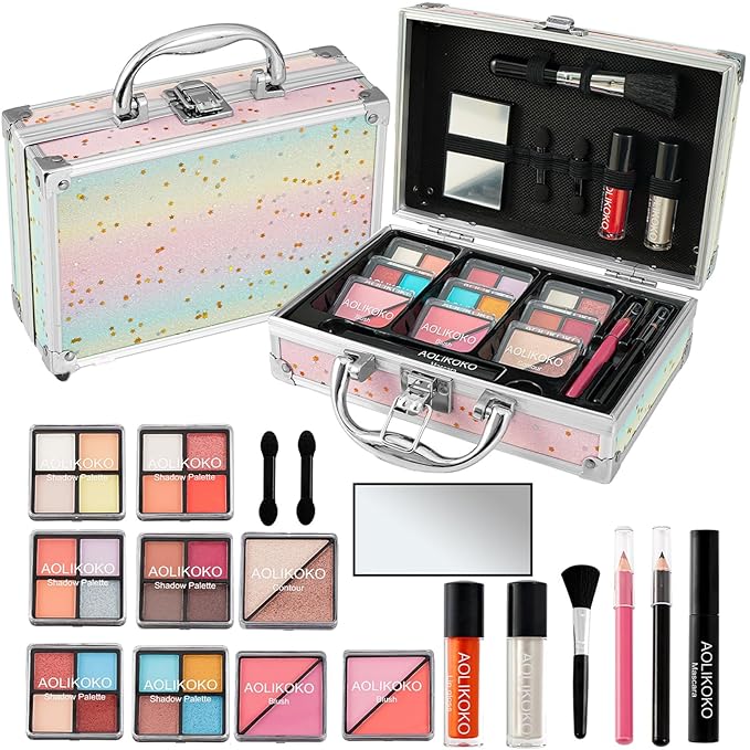 Makeup Kit for Teenager & Women Full Kit, All in One Makeup Set With The Small Cosmetic Train Case, Professional Makeup Kit, Makeup Gift Set for Women Girls (Set B)