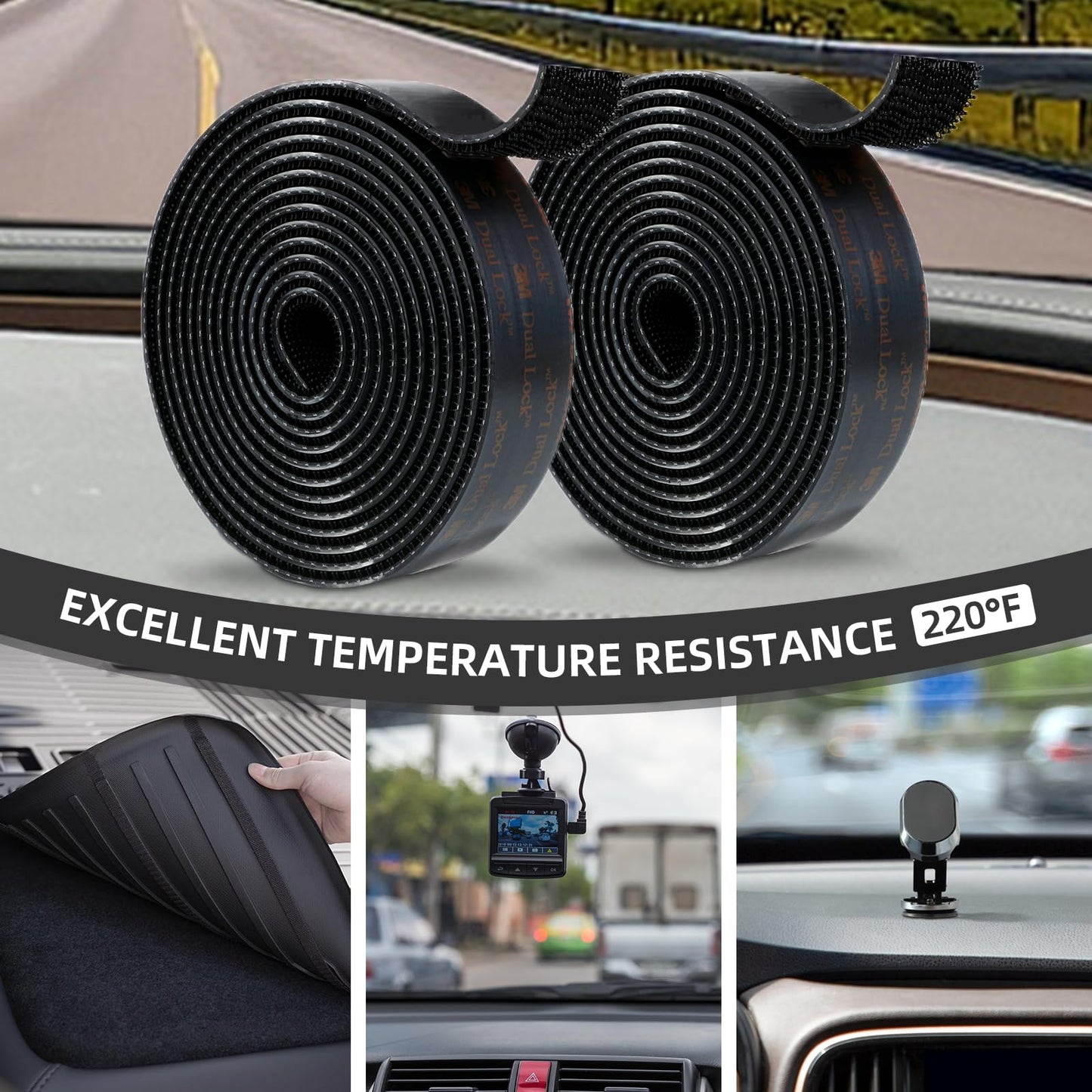 3M Dual Lock SJ3550A 1"×8ft Black, Reclosable Fastener Mounting Tape Interlocking Mushroom Shaped Strong Adhesive Hook Lock Sticky Tape Waterproof for Indoor and Outdoor, EZ Pass, Pedalboard, 1 Pack