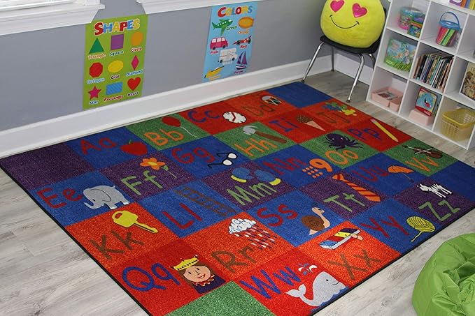KIDCARPET.COM All in A Row Letter Classroom Rug, 4' x 6' Rectangle, Multicolored, Educational Classroom Rug, Kids Learning Play Mat | Area Rug for Bedroom or Playroom