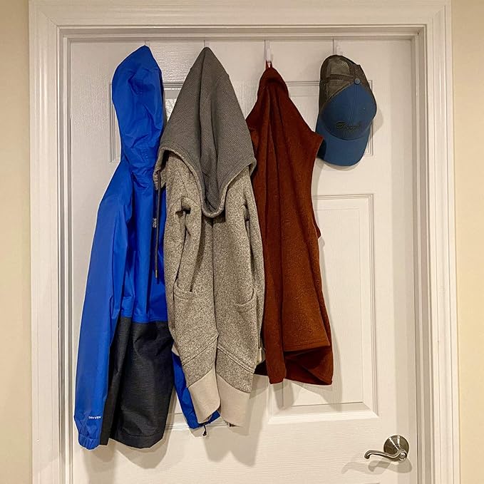 Evelots Over The Door Hooks - 4 Pack - Hangers for Clothes, Towel, Coats, Hats, Handbags - Made of Rubber Coated Steel - Closet, Bathroom, Office