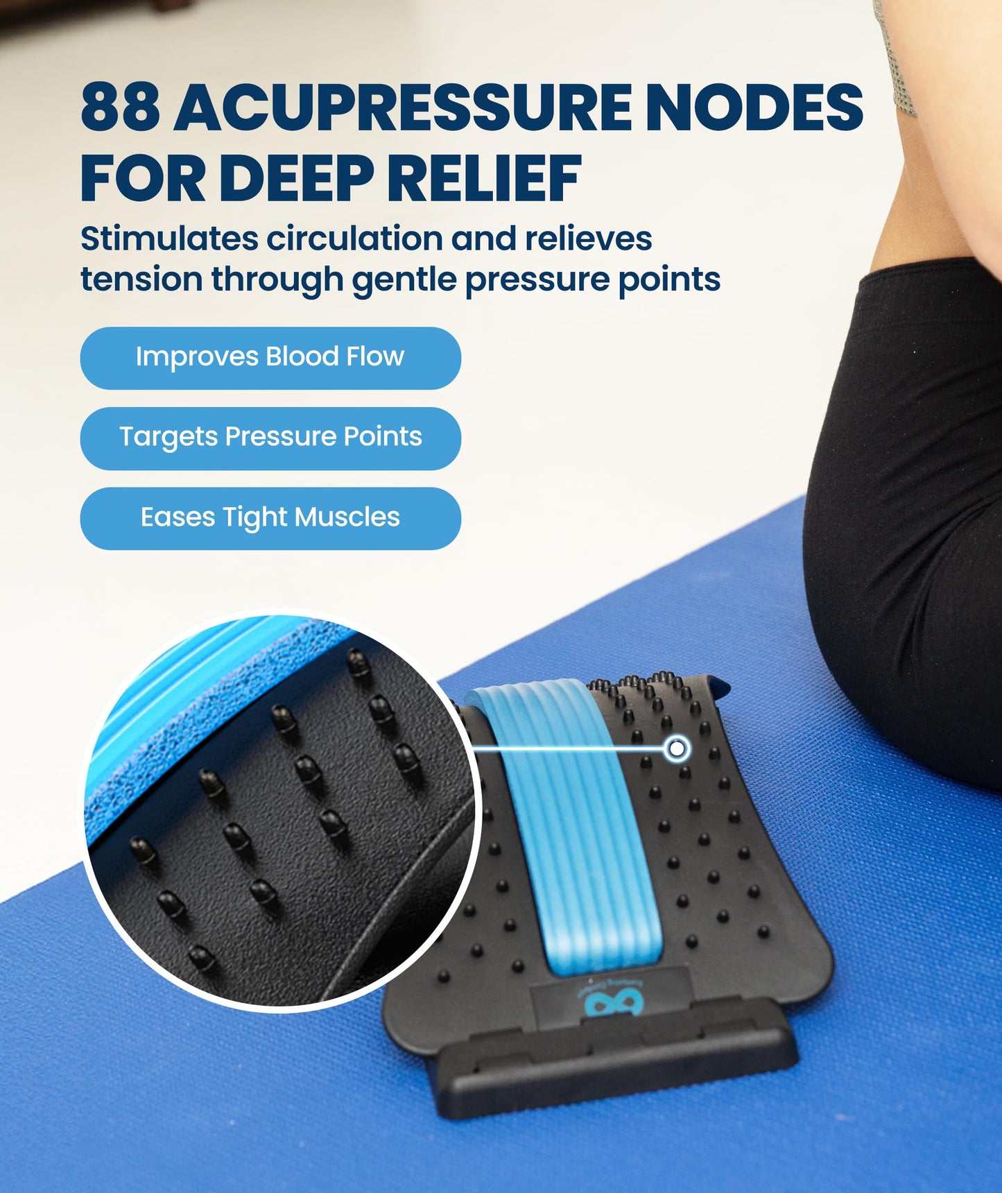 Everlasting Comfort Lumbar Support Board Back Stretcher for Lower Pain Relief - Adjustable Spine Decompression with 88 Acupressure Nodes - Back Cracking Device with Chair Strap for Posture Correction