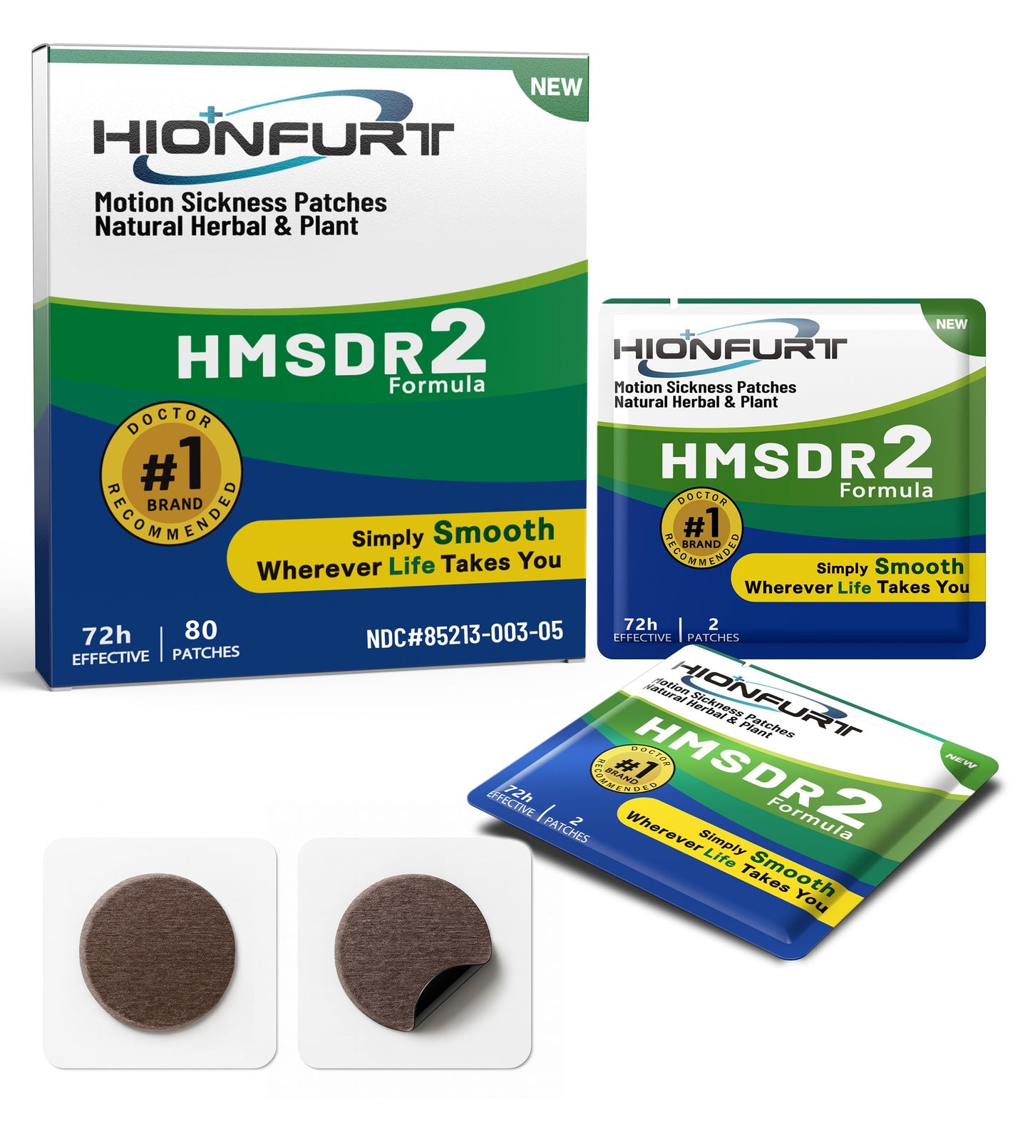 Hionfurt HMSDR2 80ct Motion Sickness Patches – Sea Sickness Patches for Cruise, Car, Airplane – Non-Drowsy, 72H Lasting