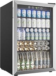 EUHOMY 4.5 Cu.ft Beverage Refrigerator and Cooler, 145 Can Mini fridge with Glass Door for Soda Beer Wine, Small Drink Dis...