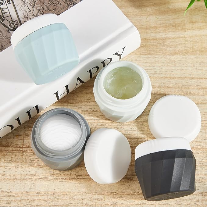 Travel Containers for Toiletries, Premium Cosmetic Silicone Cream Jars, TSA Approved Leak-Proof Refillable Travel Size Toiletries with Clear Bag for Cosmetic Face Body Cream (Gray)