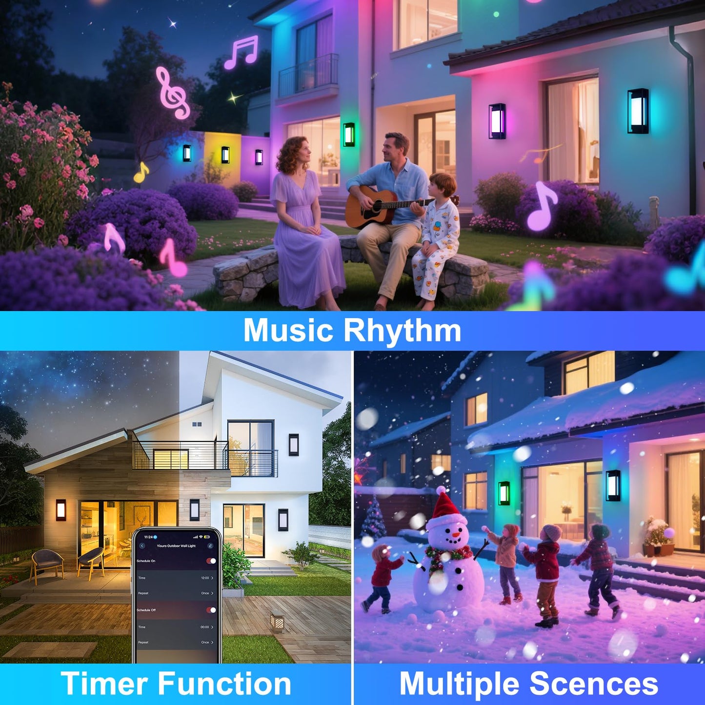 Yisuro Outdoor Wall Light, Smart RGB Porch Lights Outdoor, LED Exterior Lighting Sconce, IP65 Waterproof, DIY Lighting 2 Pack