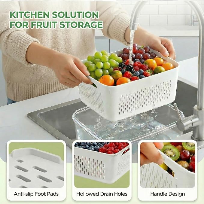 5PCS Fruit Storage Containers for Fridge, Leakproof Produce Containers for Fridge with Removable Colander, All-In-One Fruit Containers Stainers Berry, Fruits, Vegetables, Salad Keeper Local Stock