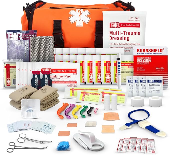 First Responder Trauma First Aid Kit Bag – Fully Stocked Emergency Medical Kit for Workplace, Vehicle & Home – OSHA & ANSI...
