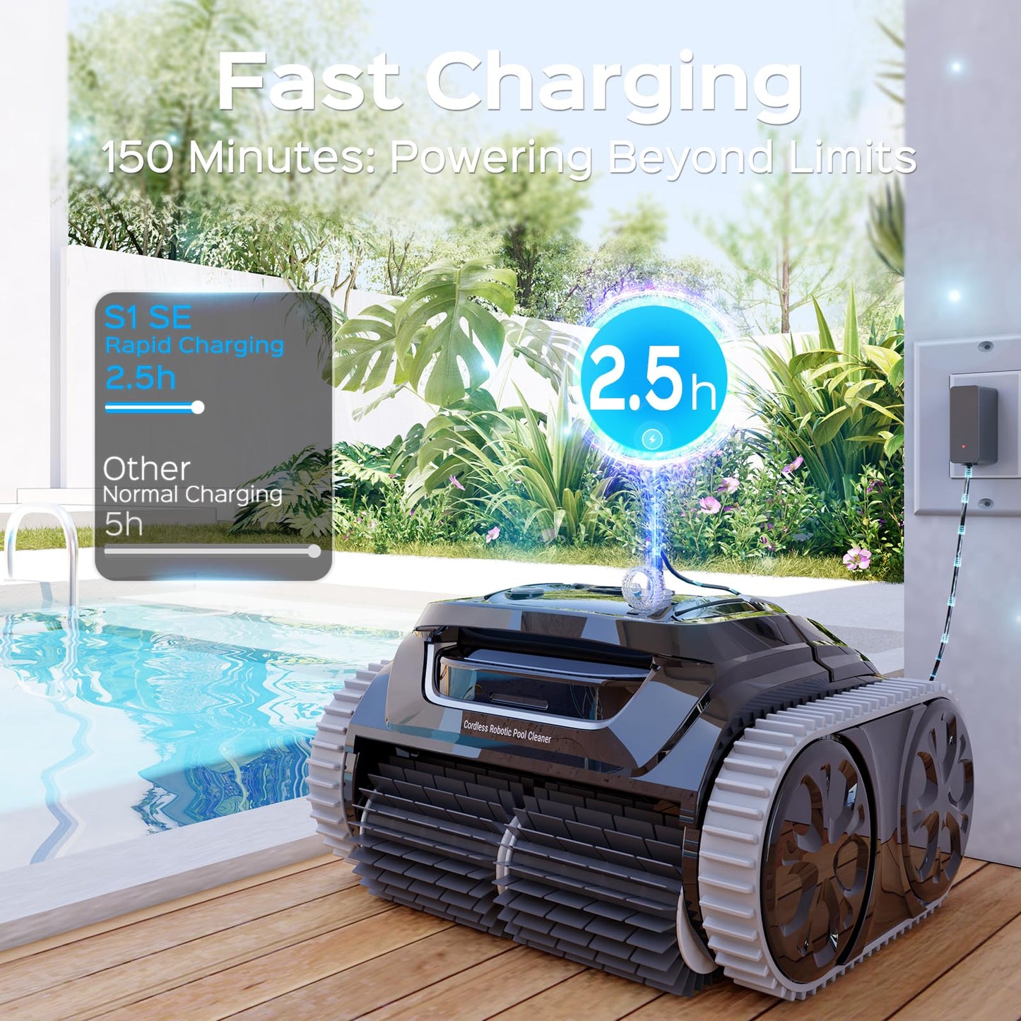 WYBOT S1SE Cordless Robotic Pool Cleaner, Pool Vacuum for Inground Pools with APP Support, Wall & Waterline Cleaning Up to 1,937sq.ft, 7 Cleaning Modes, 150Mins Runtime(BlackGrey)