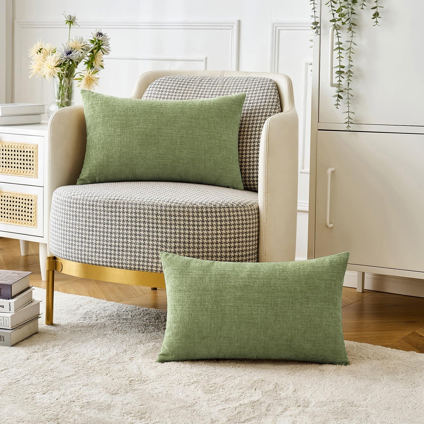 MIULEE Pack of 2 Couch Throw Pillow Covers 12x20 Inch Spring Soft Sage Green Chenille Pillow Covers for Sofa Living Room Solid Dyed Pillow Cases