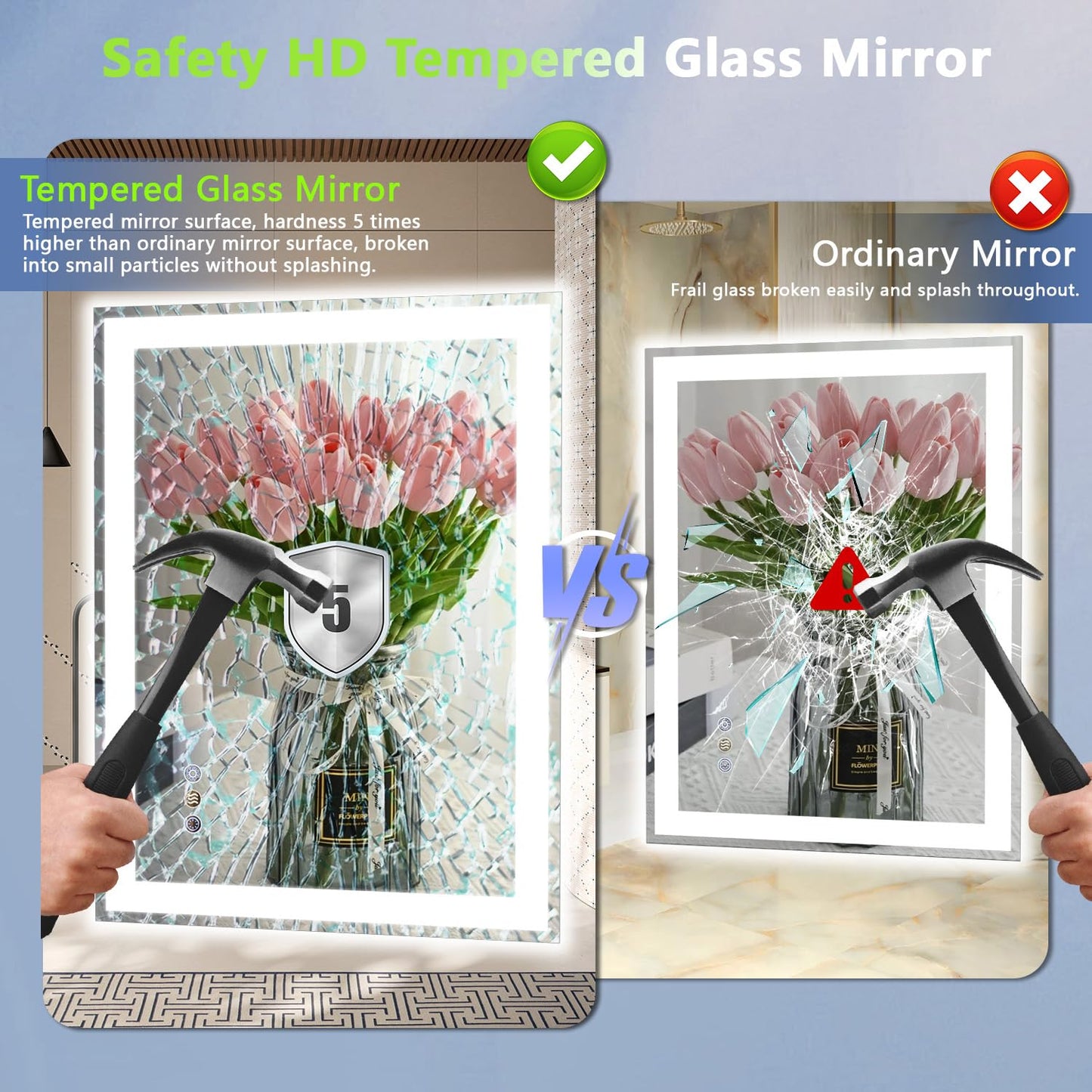 Callsky 24"x 32" LED Mirror for Bathroom, Front and Backlit Controlled Separately LED Wall Vanity Mirror, LED Vanity Mirror with Lights, Stepless Dimmable, Anti Fog, Tempered Glass, Memory (UL ETL)