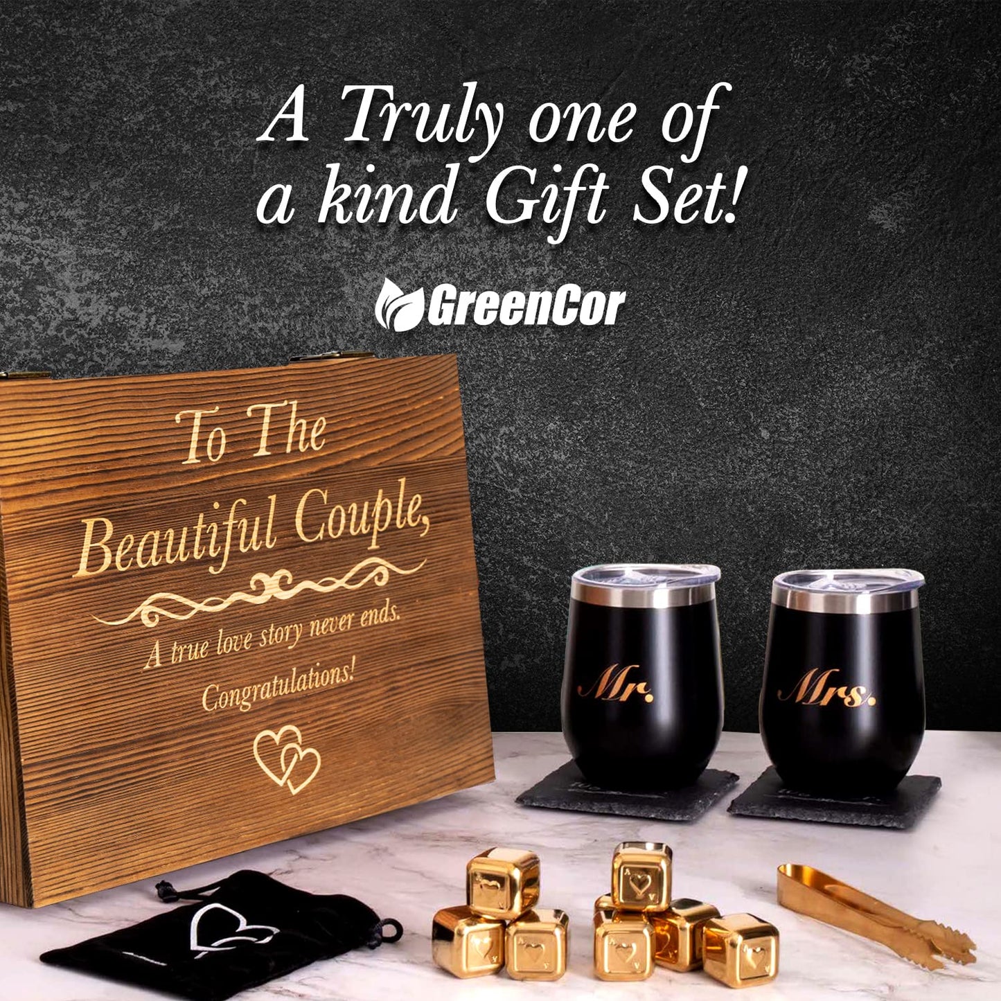 Unique Gifts for Couples - Engagement Wine Tumbler Gift Set - ‘To The Beautiful Couple’, Bridal Shower Gifts for Her - Wedding Gifts for Couple - Mr and Mrs Tumbler Set