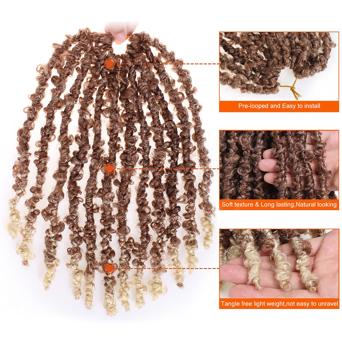 ZRQ 12 Inch Pre-twisted Soft Butterfly Locs Crochet Hair 6 Packs Blonde Short Bob Distressed Butterfly Braids Hair Handmade Pre-