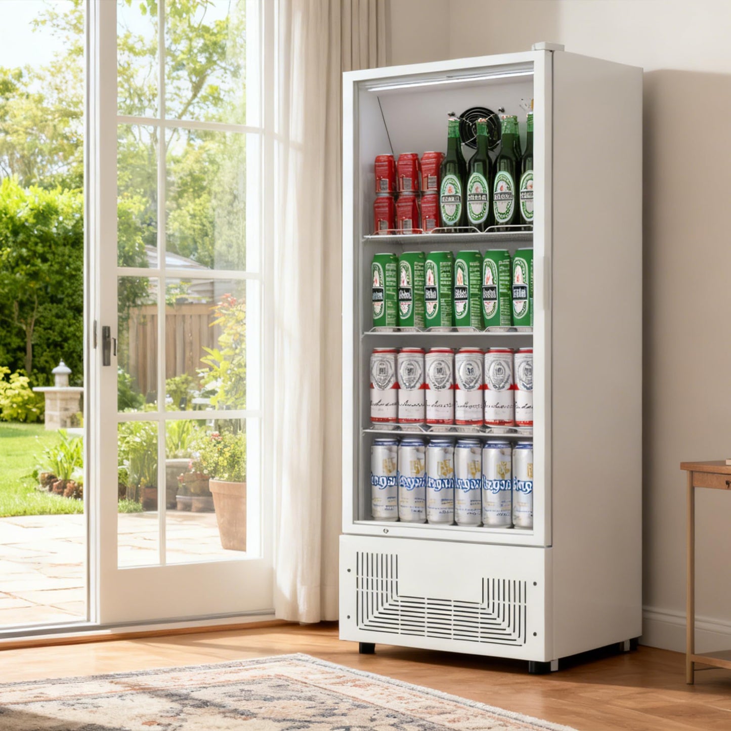 BINGERMA 6.5 Cu.Ft Commercial Beverage Refrigerator Glass Door Upright Drink Cooler Display Fridge with Adjustable Shelves and LED Light for Restaurant Bar Store Office White