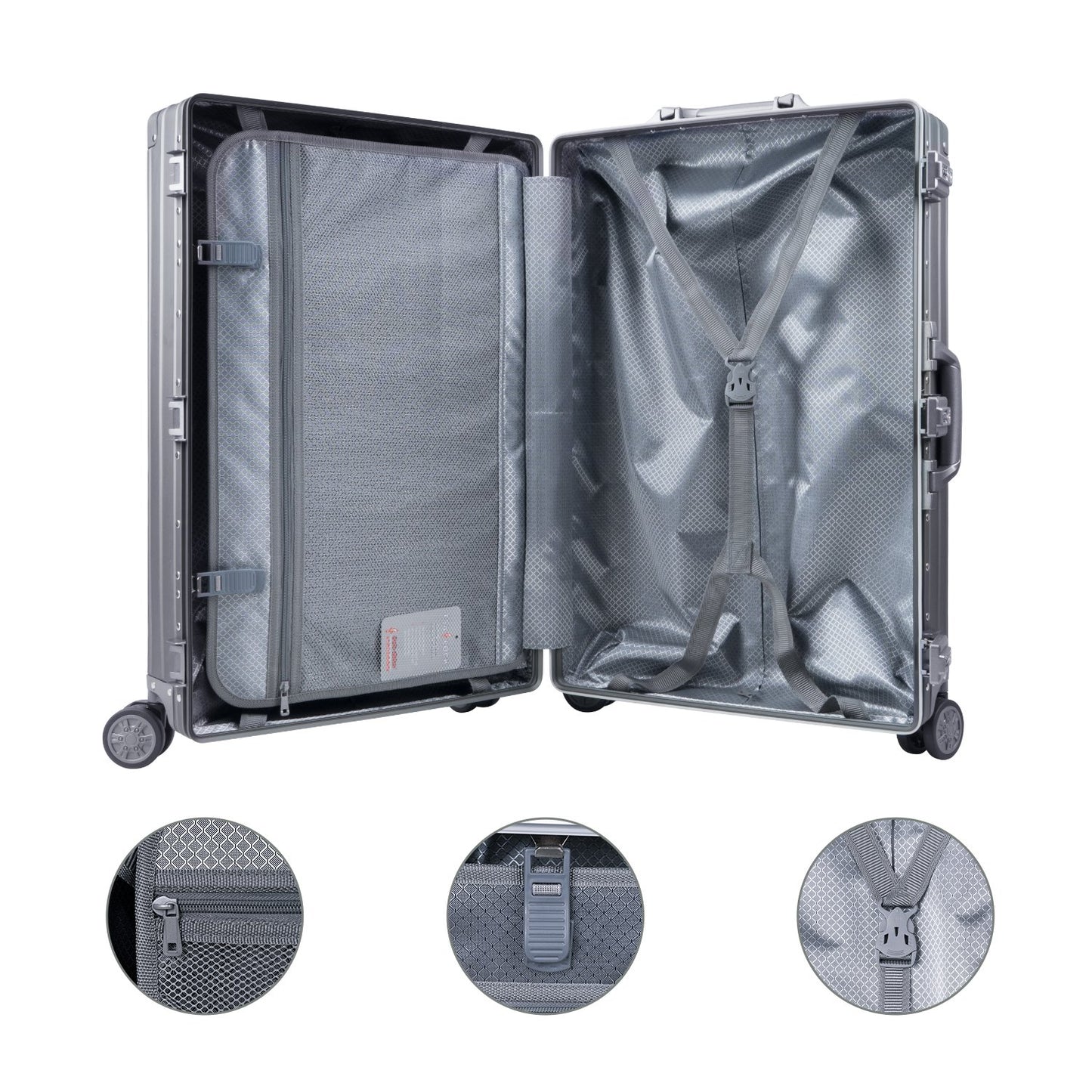 TRAVELKING All Aluminum Carry On Luggage Zipperless Hard Shell Luggage Case with TSA Lock Spinner Alloy Metal Suitcase (Silver, 20")