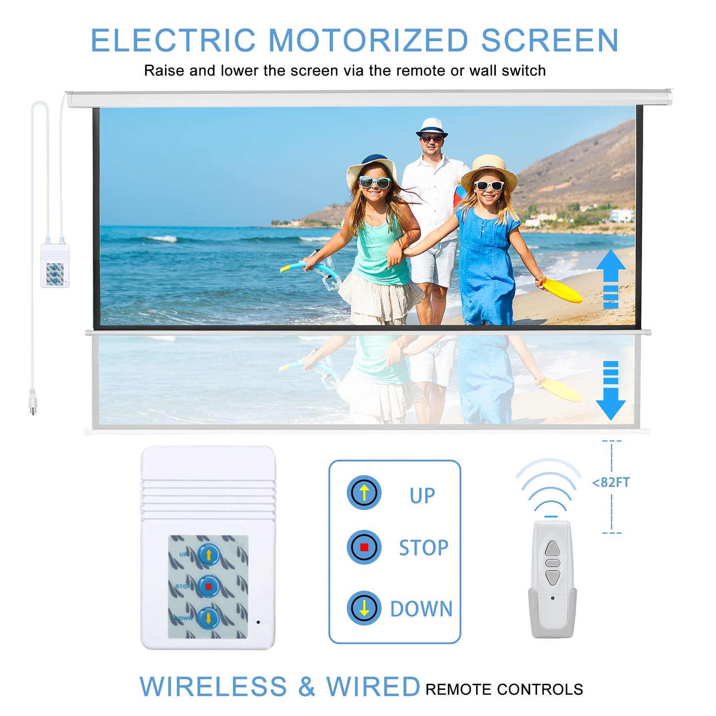 Kayle 120" Motorized Projector Screen Electric Diagonal Automatic Projection 4:3 HD Movies Screen for Home Theater Presentation Education Outdoor Indoor W/Remote Control and Wall/Ceiling Mount (White)