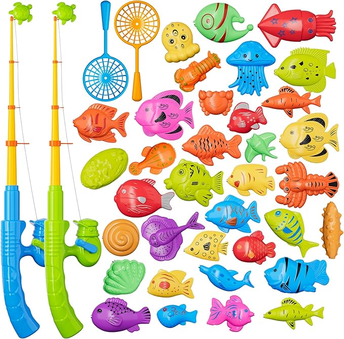 Magnetic Fishing Pool Toys Game for Kids Toddlers, Water Table Bathtub Toy with Pole Rod Net Plastic Floating Fish, Water ...